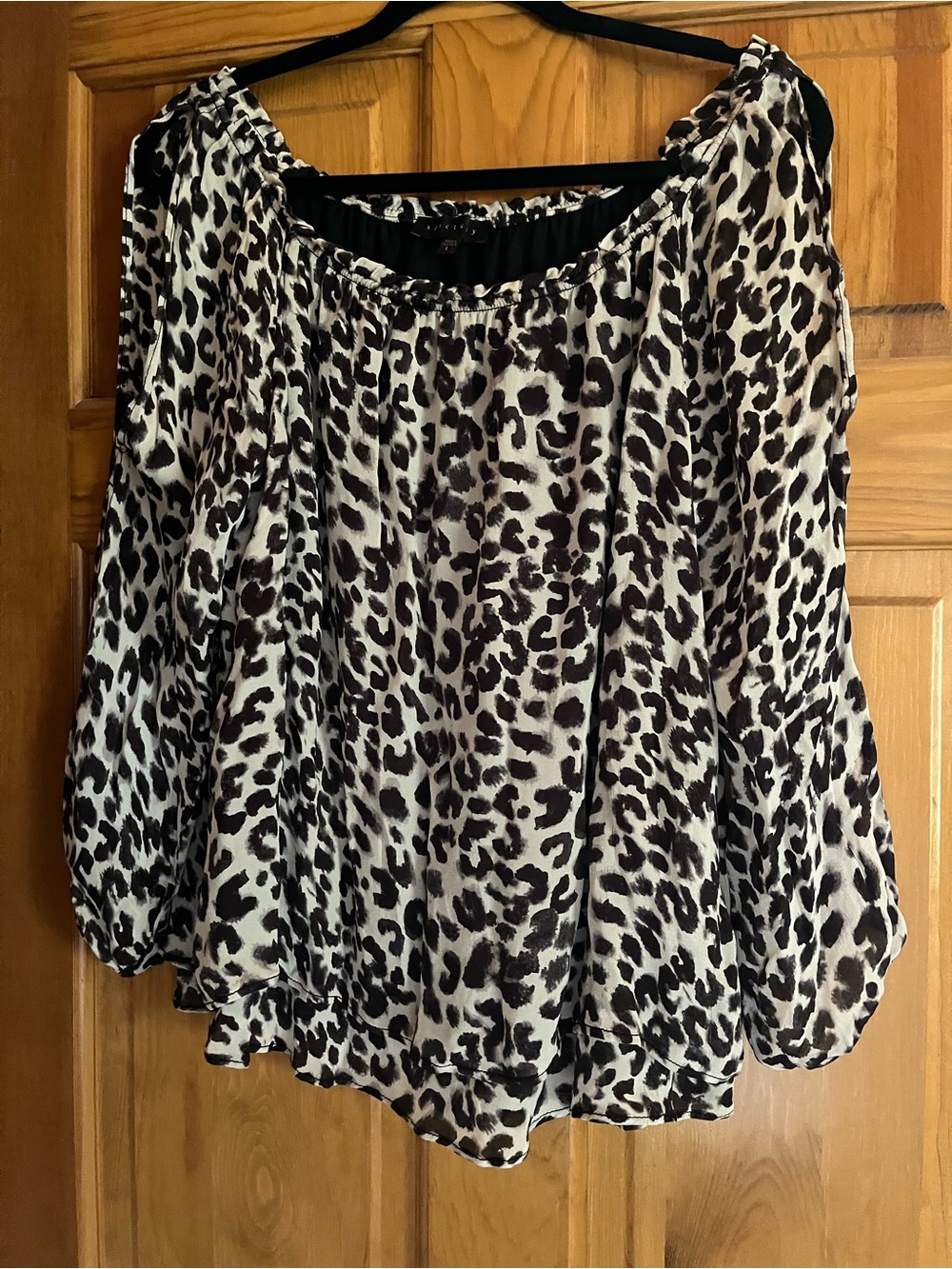Sanctuary Leopard Print Off-Shoulder Blouse - Black & Cream
